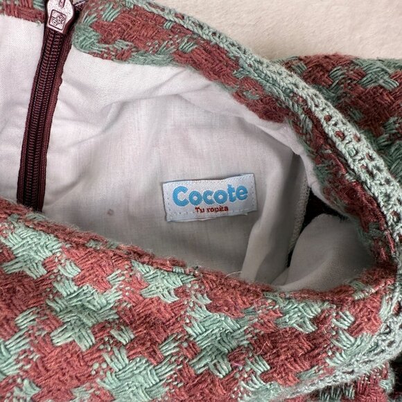 Cocote Girls Dress Red Green Houndstooth Long Sleeve Size 4T Vintage Style - Picture 3 of 6